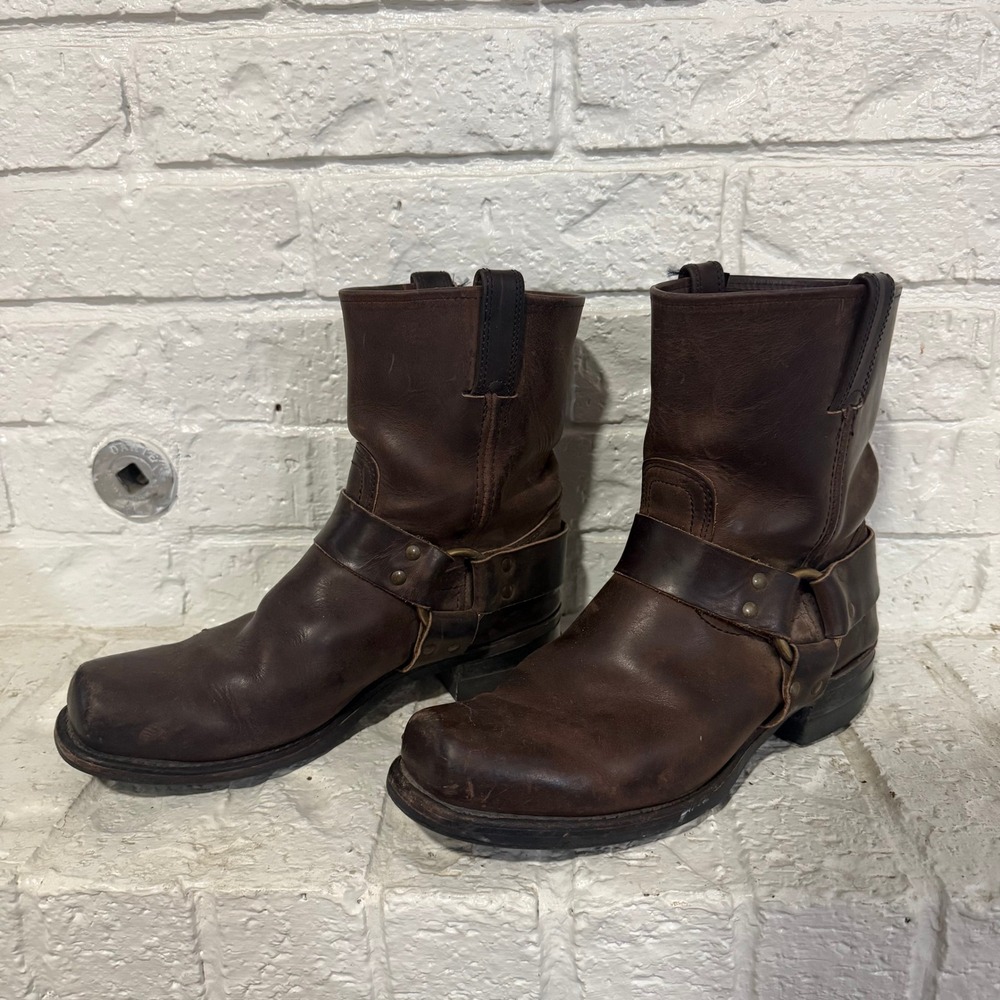 Frye Mens Dark Brown Leather Harness Boots Made in USA Size 9 M